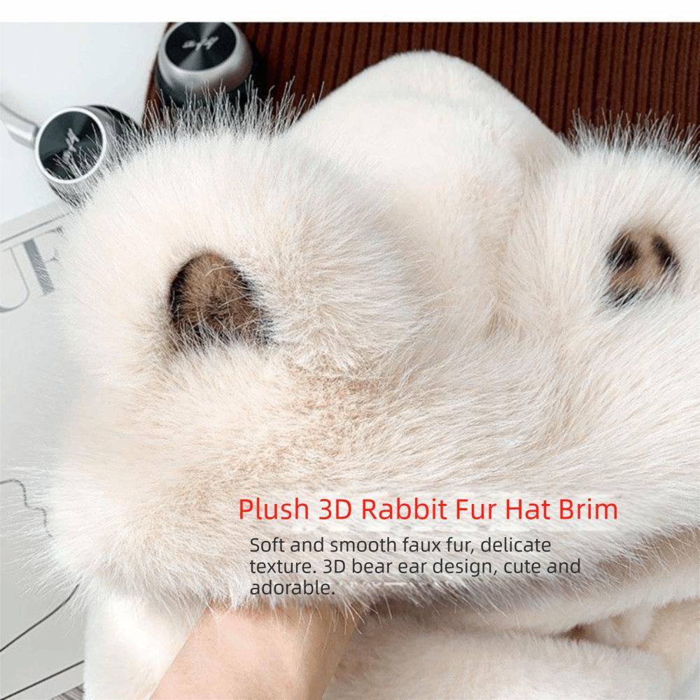 Three-in-one Scarf Hat Gloves Set Winter Hooded Scarf Sweet Plush Bear Ears Hat Children