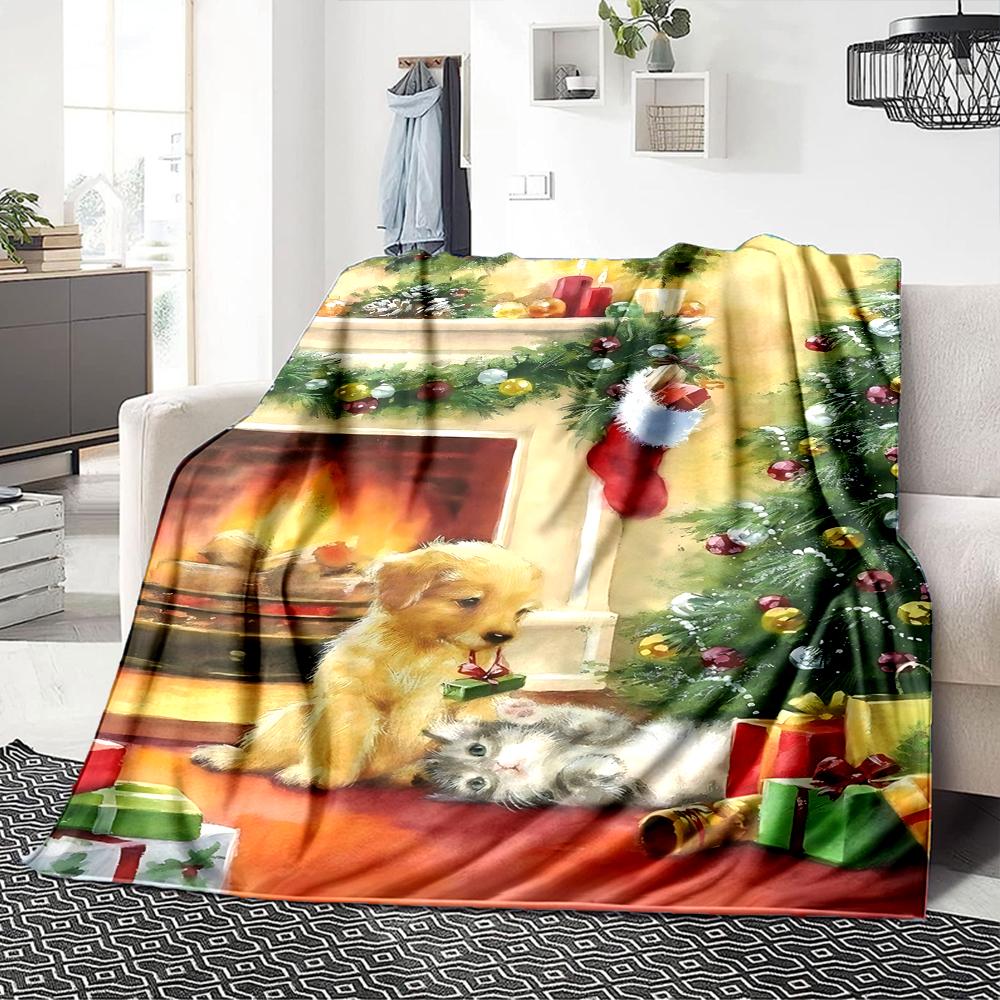 Christmas Puppies Presents Blanket Soft Throw Blanket For Home Bedroom Bed Sofa Travel Office Solid Christmas Blanket