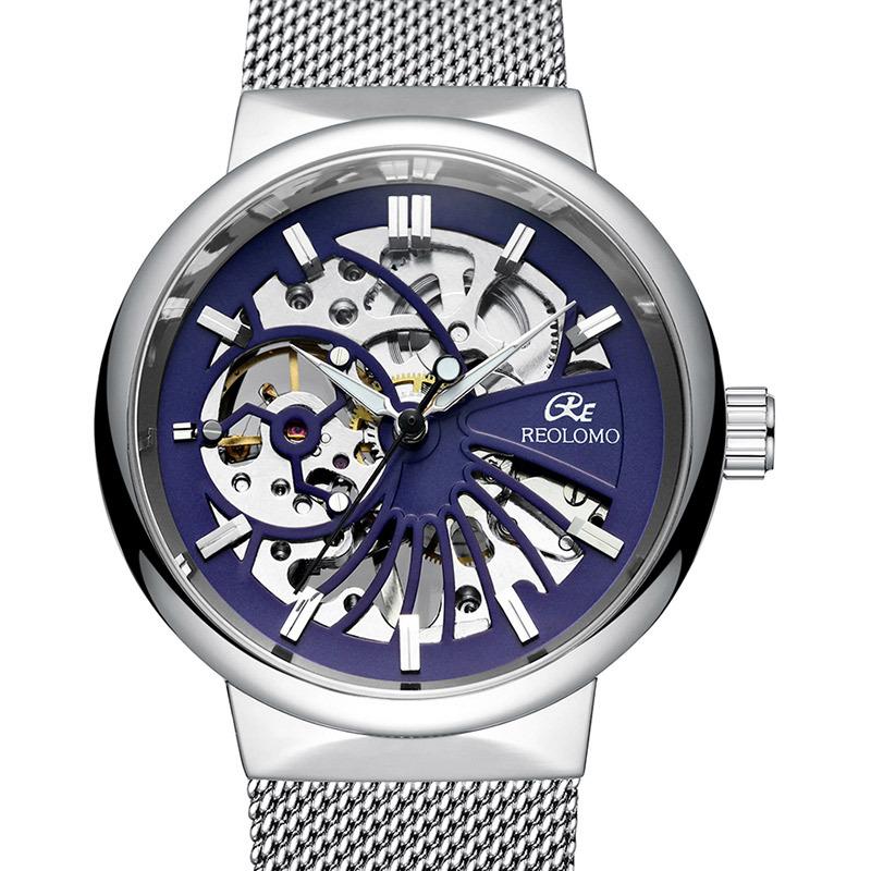 Мужские механические часы GUCAMEL, модная сетка с мужскими механическими часами с полым корпусом