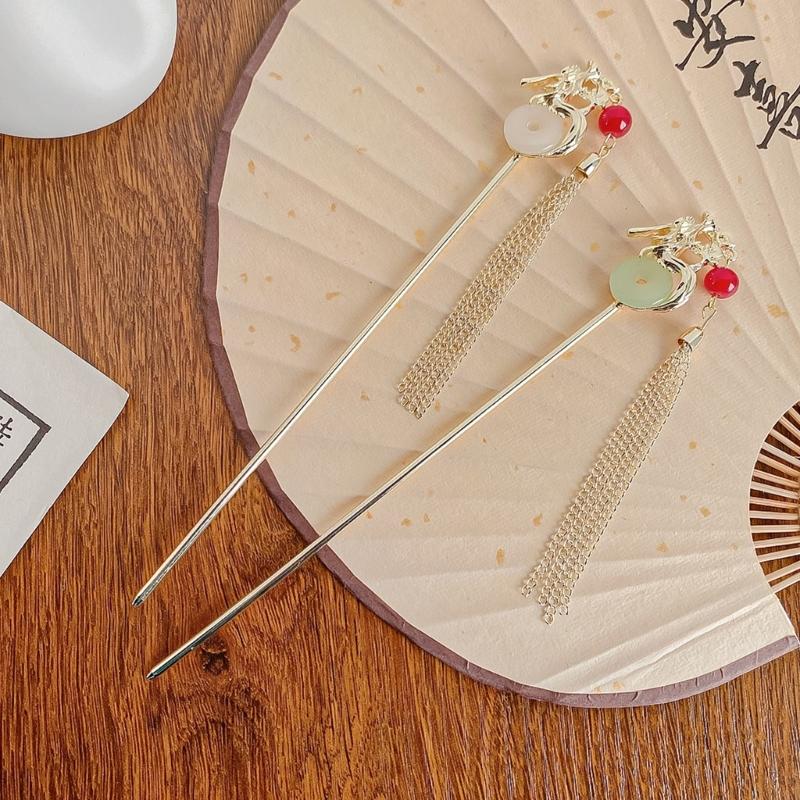 Elegant Fringed Hair Stick Chinese Hanfu Danglings Hairpin Barrettes NonSlip Chopsticks Dragon Hair Pin for Hair Styling