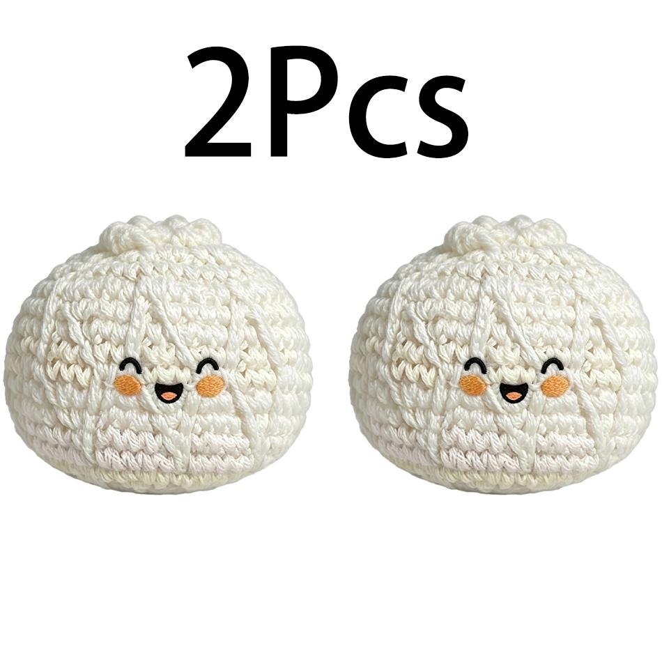 Hand Crocheted Smiley Bao Bun Amigurumi Decompression Knitted Steamed Bun Stuffed Toy Desktop Decor Creative Gift For Friends