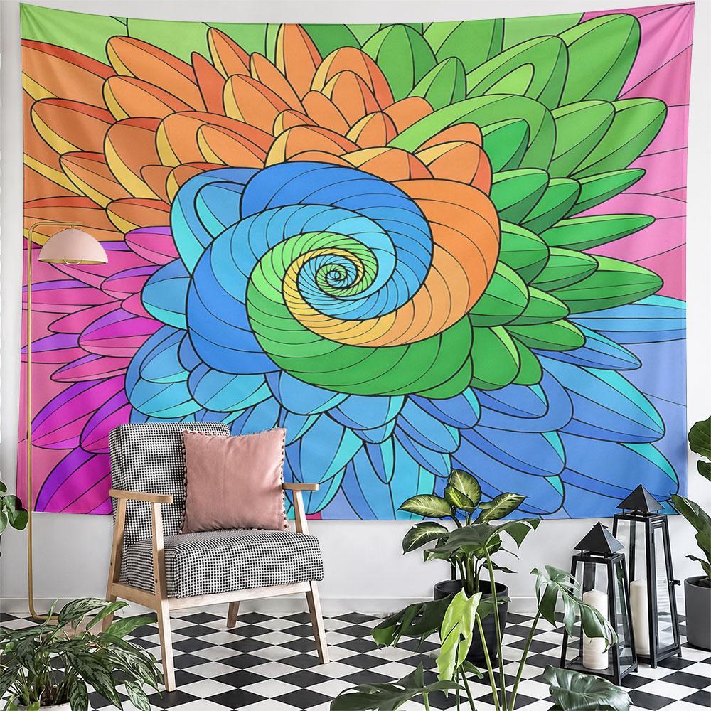 Colorful Spiral Flower Mandala Design Pattern Wall Hanging Tapestry Decorative Tapestry Home Decor for Bedroom and Living Room