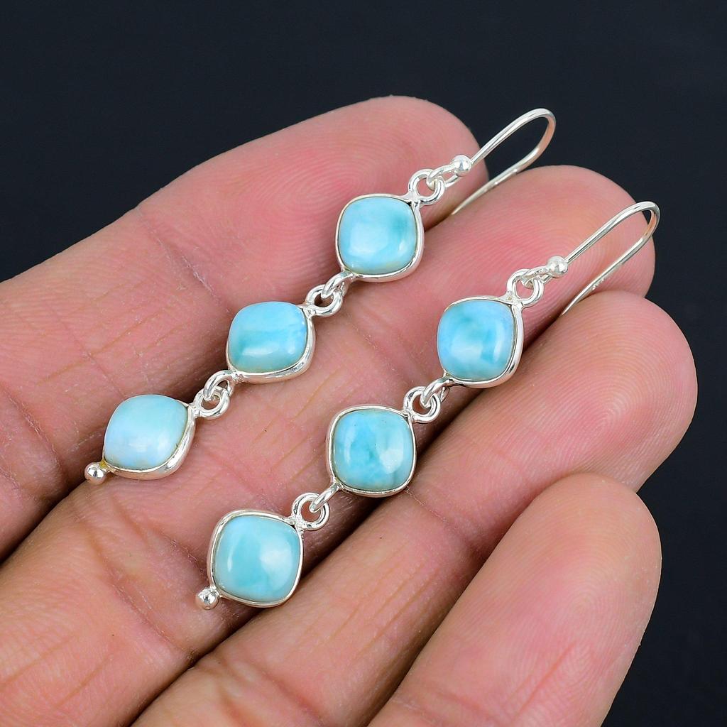 Серьги из натурального камня ларимар, твердое серебро 925 пробы, ювелирные изделия ручной работы, висячие серьги, подарок на День святого Валентина