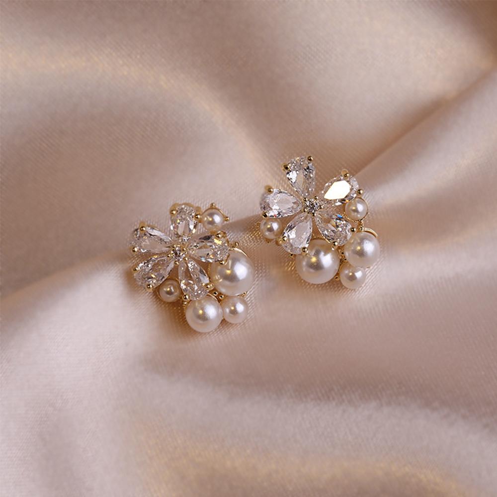 Цветочные мини-жемчужины Простые элегантные модные украшения Серьги-цветы Серьги-гвоздики с жемчугом