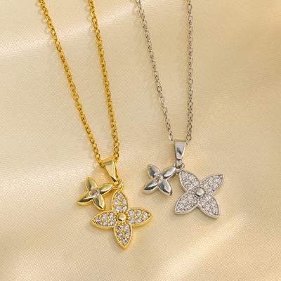Niche Design New Double Four Leaf Flower Collarbone Ring Womens High Class Sense Of Sweet Tide Cool Do Not Lost Color Collarbone Chain