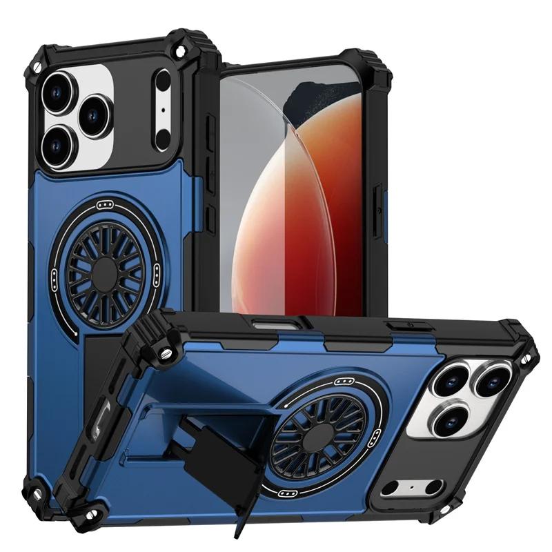 Роскошный усиленный бронированный чехол для IPhone 17 16 16e 15 14 13 12 Pro Max Магнитная беспроводная зарядка Противоударный держатель Защитная крышка