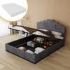 Modern Minimalist Soft Bed, Comfortable Headboard, 140*200CM, Gray, Bedroom Furniture, High Box Bed Body with Pneumatic Rod, Included Mattress.