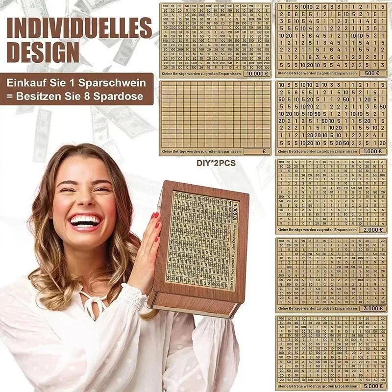 Копилка для денег 500/1000/2000/3000/5000/10000 евро, деревянная копилка для денег, многоразовая копилка с копилками для целей и чисел
