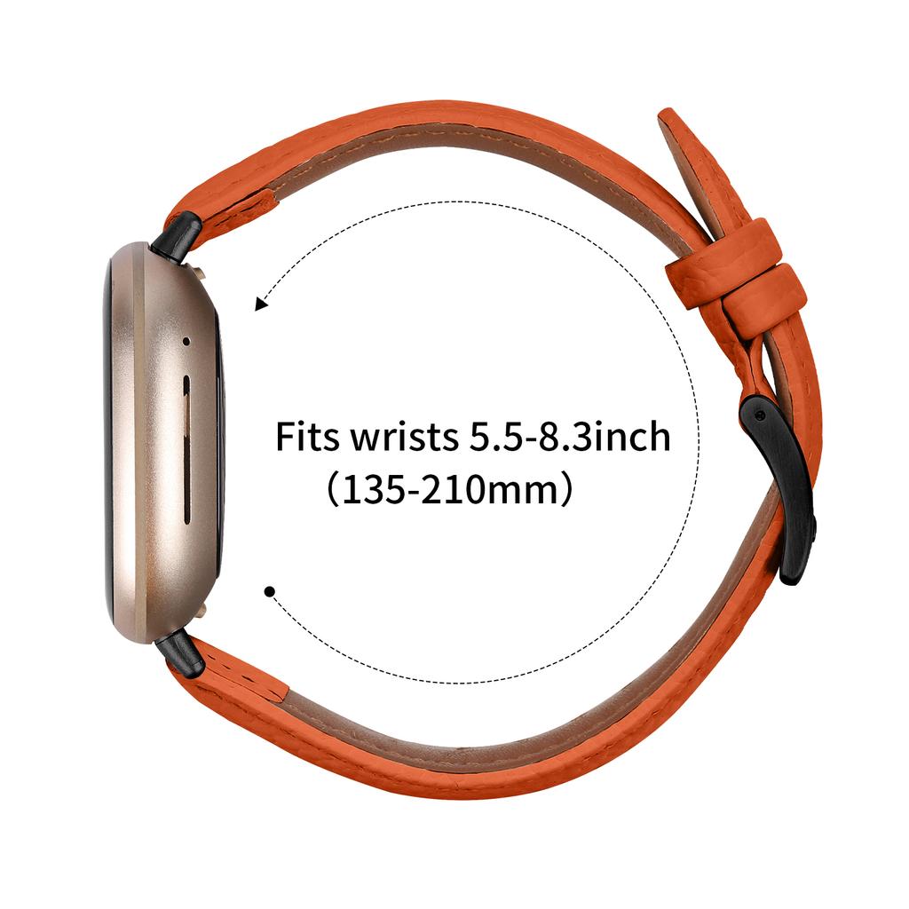 Litchi Textured Genuine Cow Leather Strap with Electroplated Buckle for Fitbit Versa 3/Sense Pointed-End Watch Band