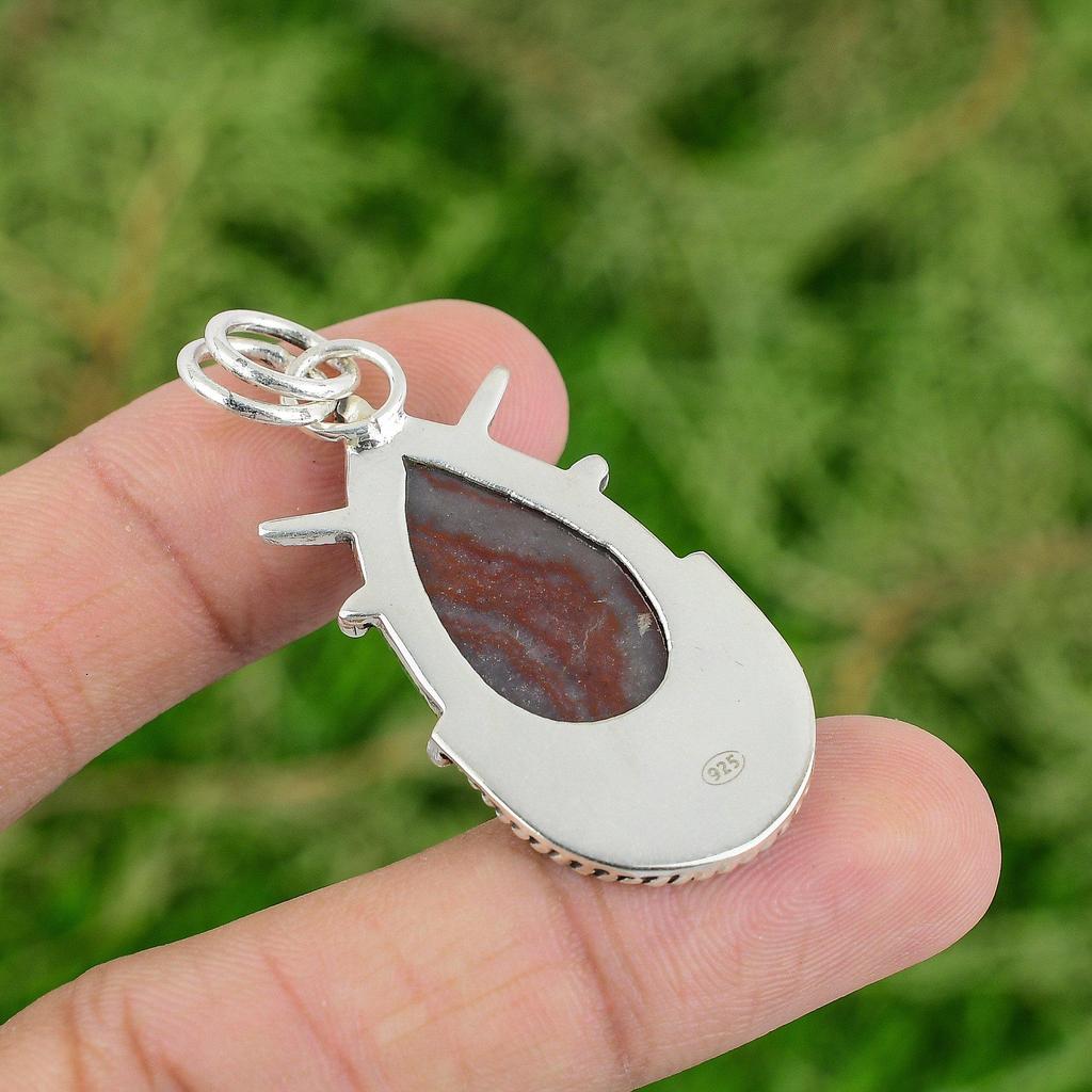 Daughters Day Sale Pear Crazy Lace Agate Stone Mother Wedding Pendant 925 Silver