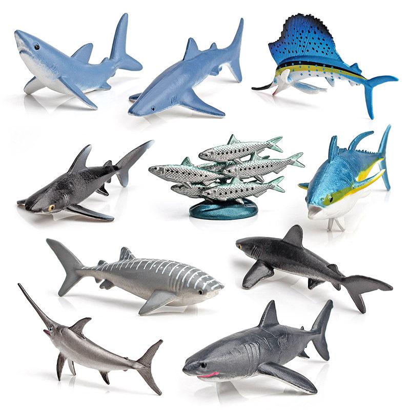 Realistic Mini Ocean Fish Model Set, Great White Shark Swordfish Marlin Whale Shark Blue Shark Sardine