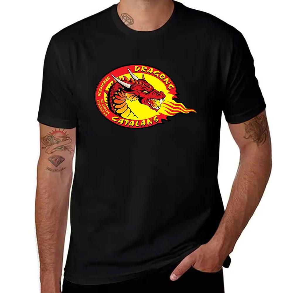 Unisexs Pure Cotton Tshirt Perpignan Catalans Dragons Rugby Team Graphic Printed Casual Short Sleeve Tee For Fans