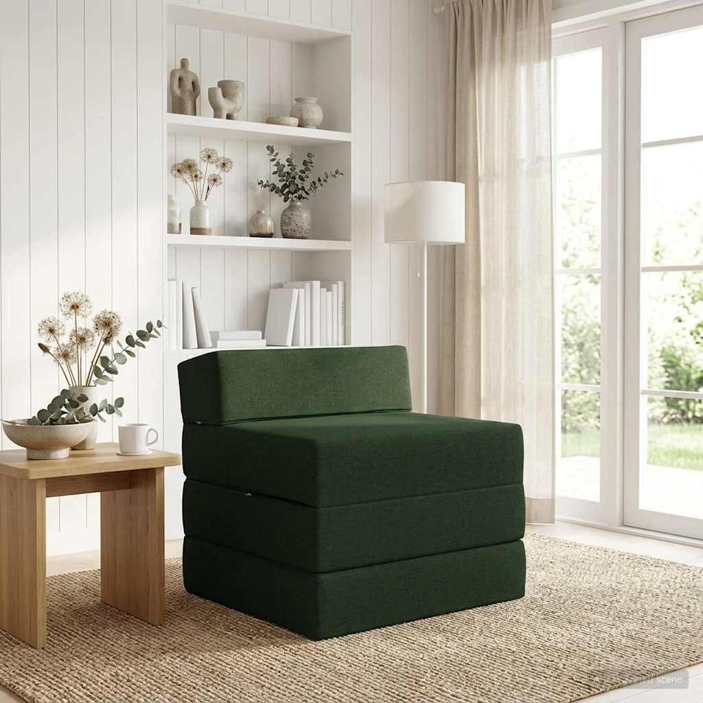 Folding Sofa Bed Dark Green 200 x 70 x 15 cm Fabric