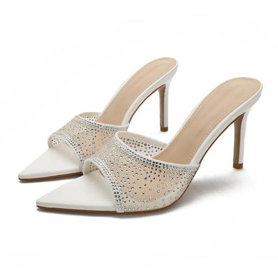 Модные летние женские туфли на тонком каблуке со стразами, босоножки на высоком каблуке, модные шлепанцы с открытым носком и заостренным носком, слипоны, не устают ноги, шпилька