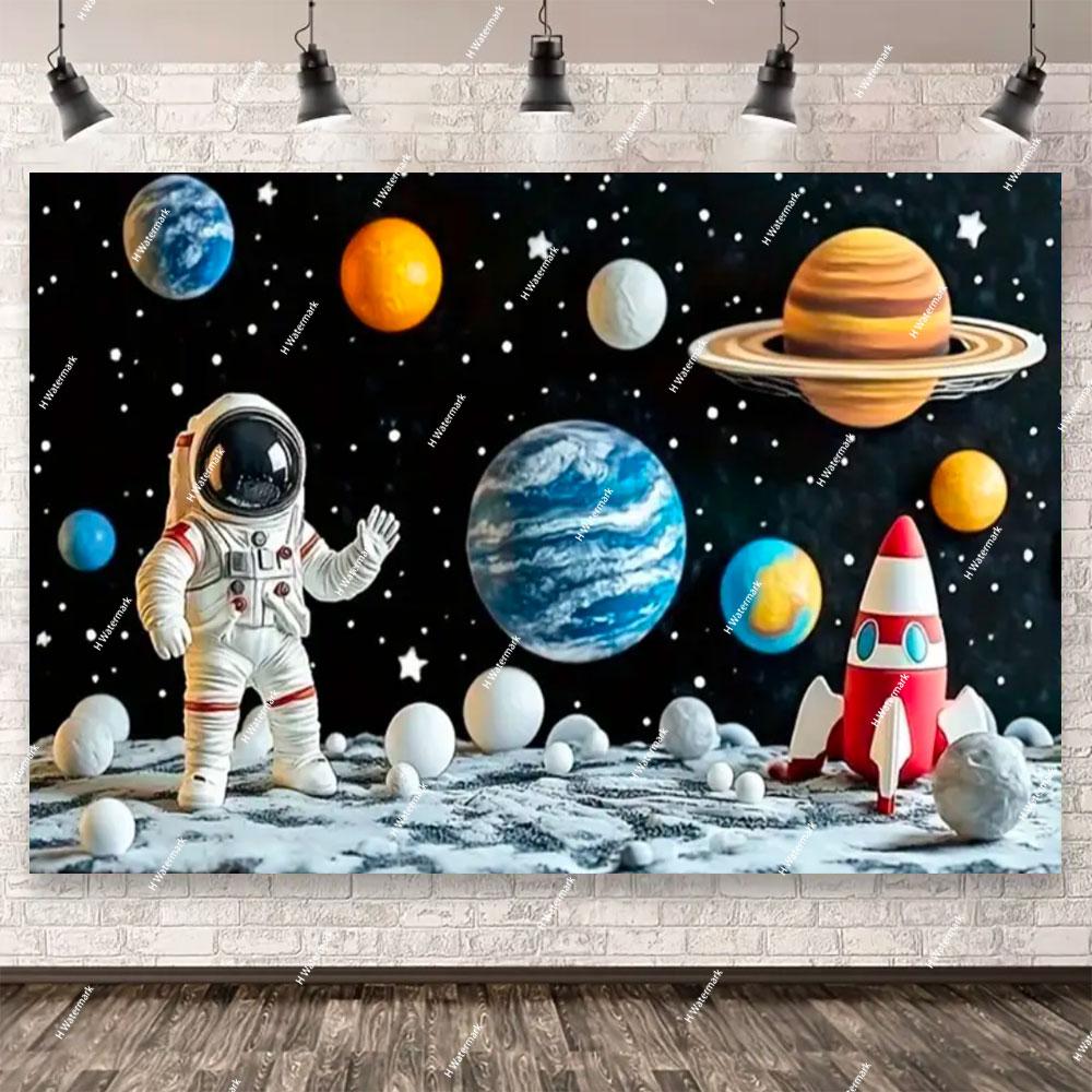 Space Astronaut Birthday Party Background Banner Custom Decoration Rocket Theme Photography Boy Birthday Gift Photo Studio Prop