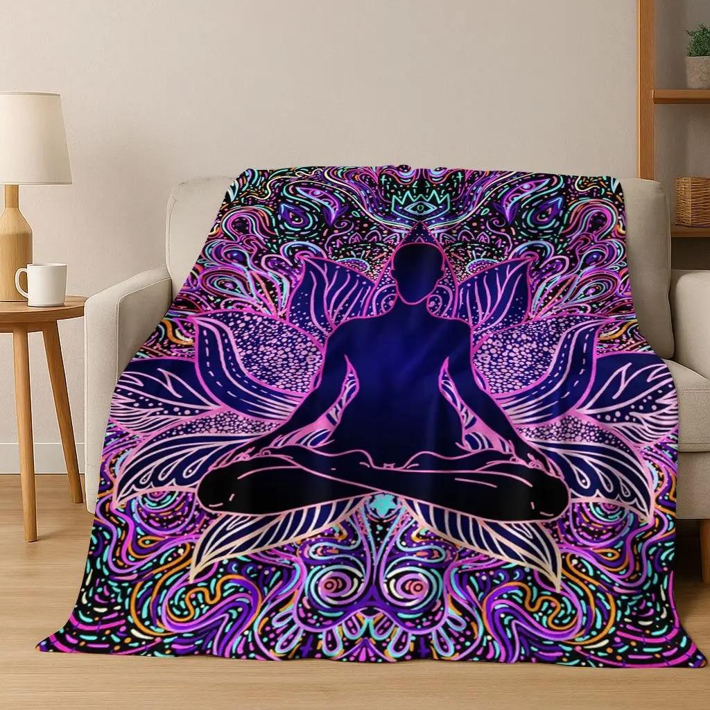 Bohemia Yoga chakra Mandala Spirit Meditation Flannel Blanket,Cozy Soft Throw Blanket for Home Bedroom Bed Sofa Cover Gift