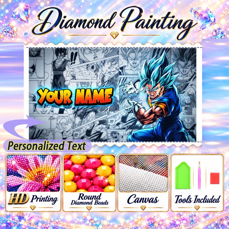 Personalized Gogeta Diamond Art Custom Name 5D Diamond Painting Full Drill DIY Craft