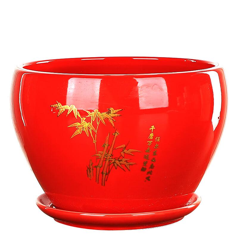 Apple-Shaped Ceramic Planter with Tray