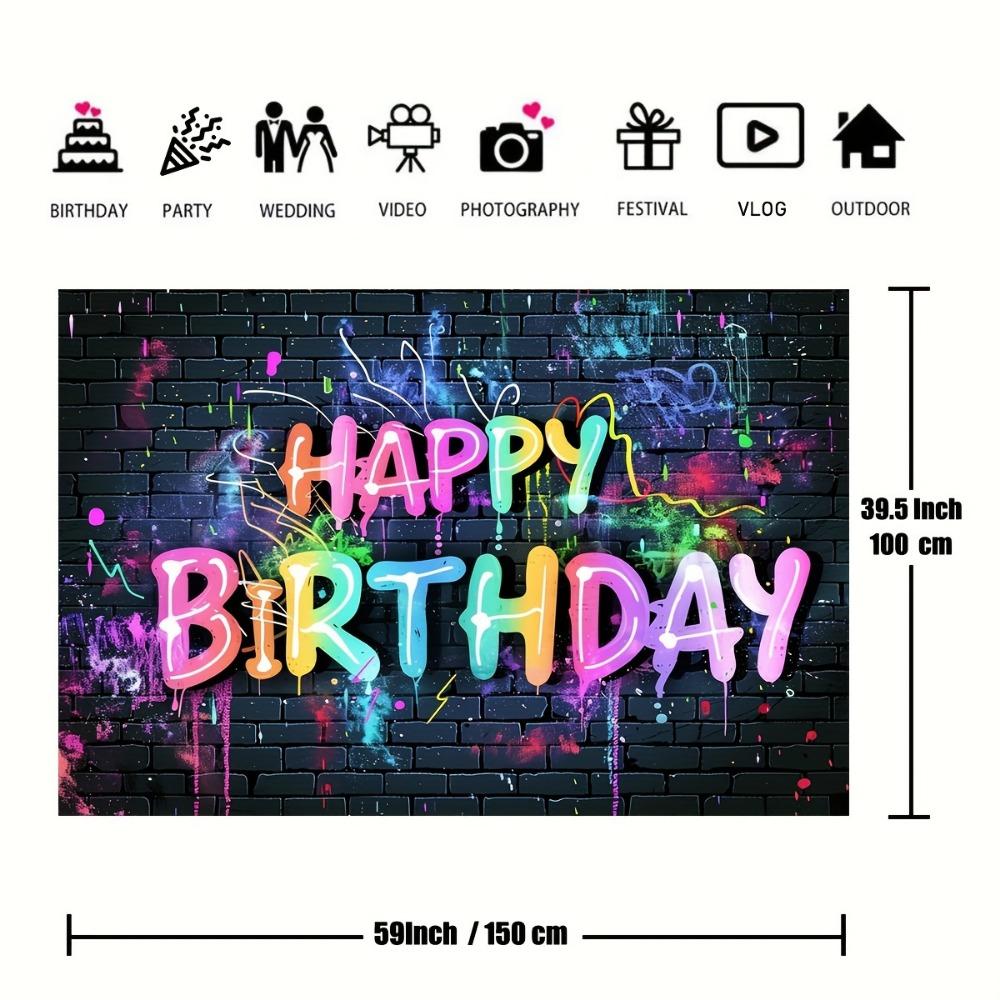 Happy Birthday background Vibrant neon graffiti brick wall design colorful hip hop photography background party decorations