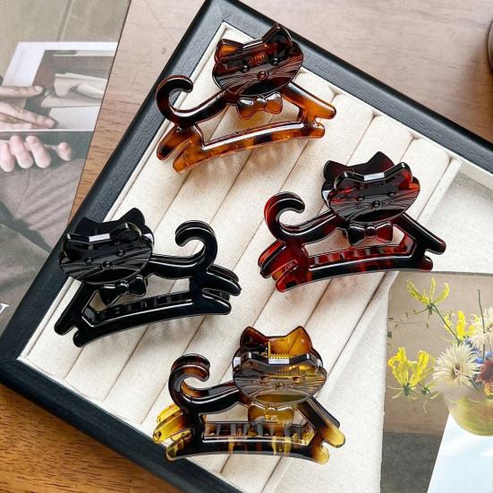 Заколка для волос для девочки, дизайн кошки, противоскользящие зубцы, заколка для волос на затылок, заколка-акула для душа, школьные мероприятия, праздничный аксессуар для волос