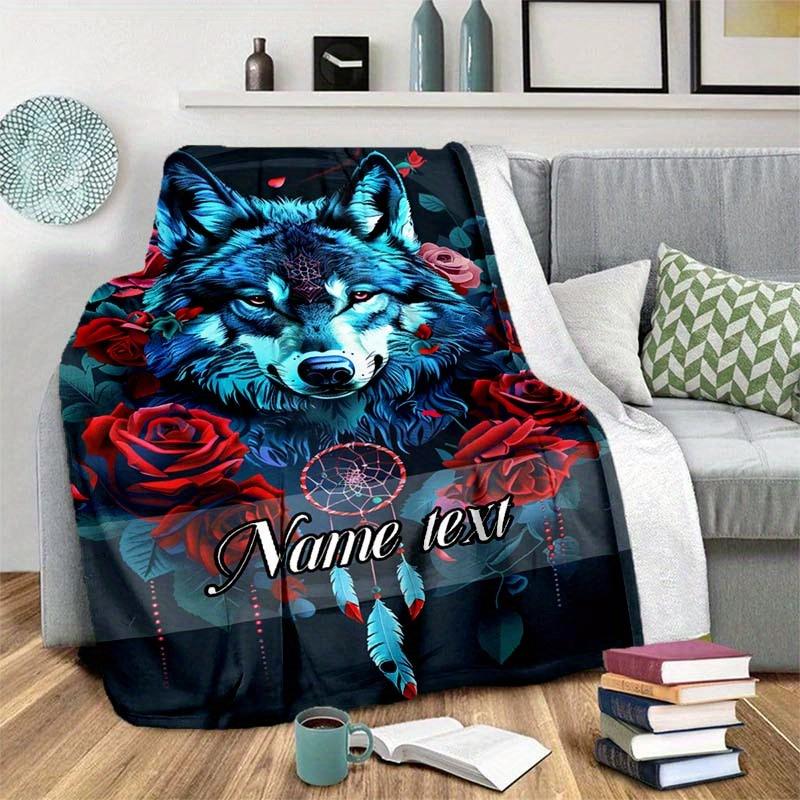 Wolf Red Rose Customize Your Name Blanket Warm Comfortable And Soft Blankets Are Suitable For Home Chairs Office Sofas Sofas Office Camping And Gifts