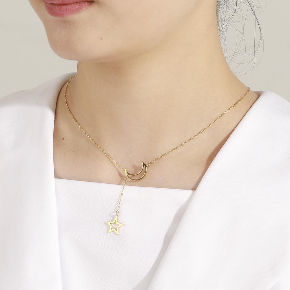 Unift Fashion Moon Star Pendant Necklace Simple Stainless Steel Star Moon Collarbone Chain Gold Color Necklaces for Women