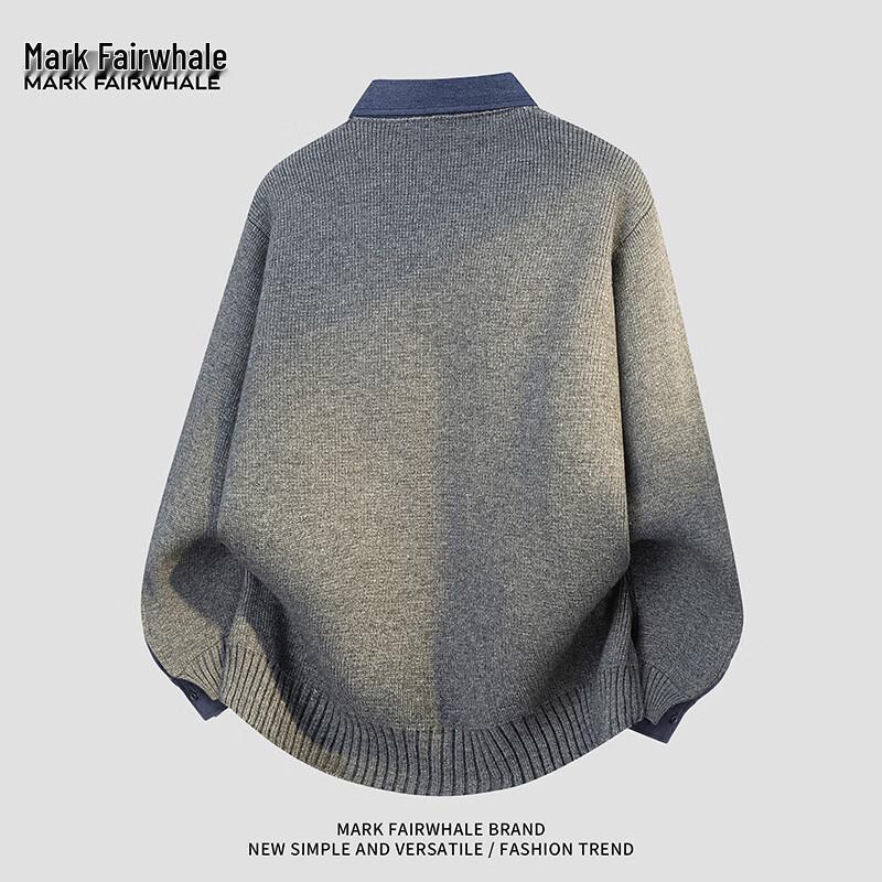 MARK FAIRWHALE American Style Fake Two-Piece Polo Collar Knit Sweater