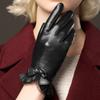 Genuine Sheepskin Gloves Fashion Wrist Lace Bow Solid Women Leather Glove