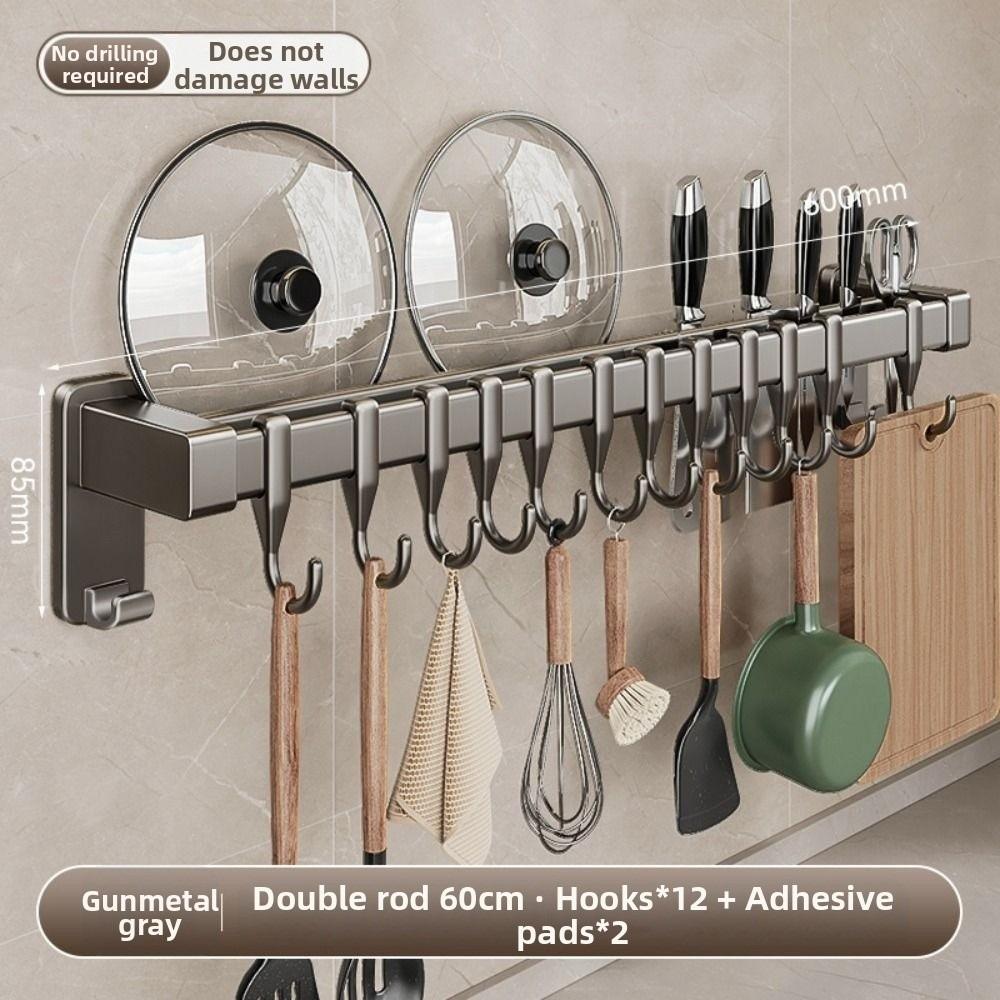 Double Pole Kitchen Organizer Hook Wall Mounted Spatula Storage Rack  Tool Organization