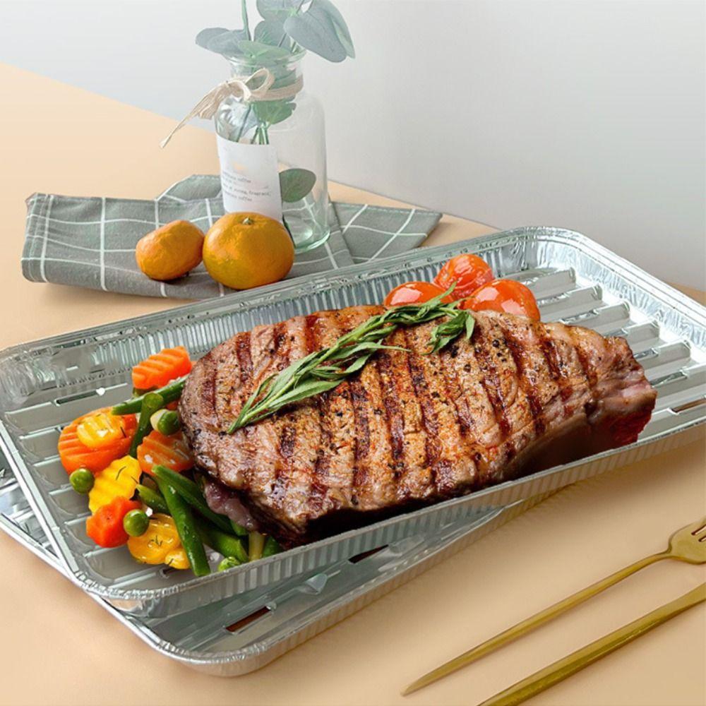 10PCS Thickened Barbecue Tray Rectangular BBQ Tin Tray Seafood
