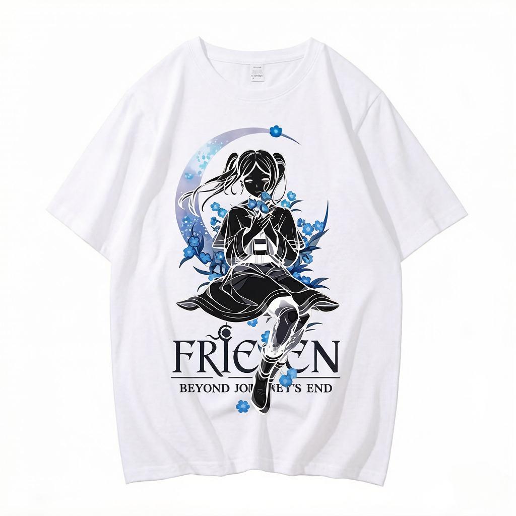 High Quality Cotton Frieren Beyond Journeys End Anime Printed Tshirt Comfortable Breathable Short Sleeve Round Neck
