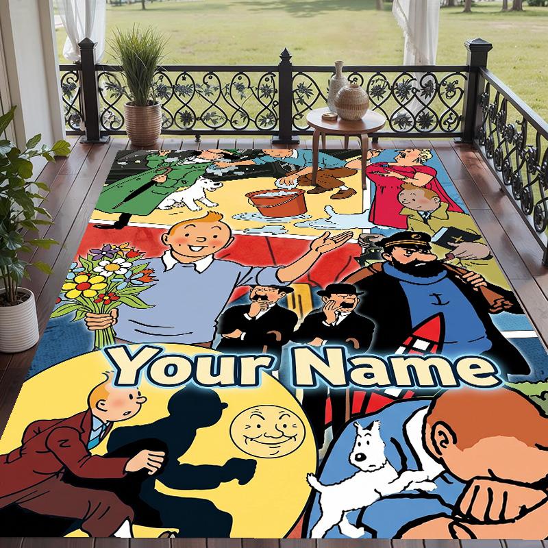 Custom Text Tintin Pattern Floor Rug Soft Indoor Carpet Mat Living Room Bedroom