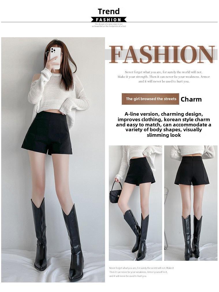 Женские шорты трапециевидной формы с высокой талией, черные летние - свободные, облегающие, с широкими штанинами, повседневная одежда