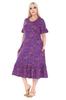 Женское платье большого размера, юбка с короткими рукавами, фиолетовое платье с цветочным узором и рюшами, платье больших размеров