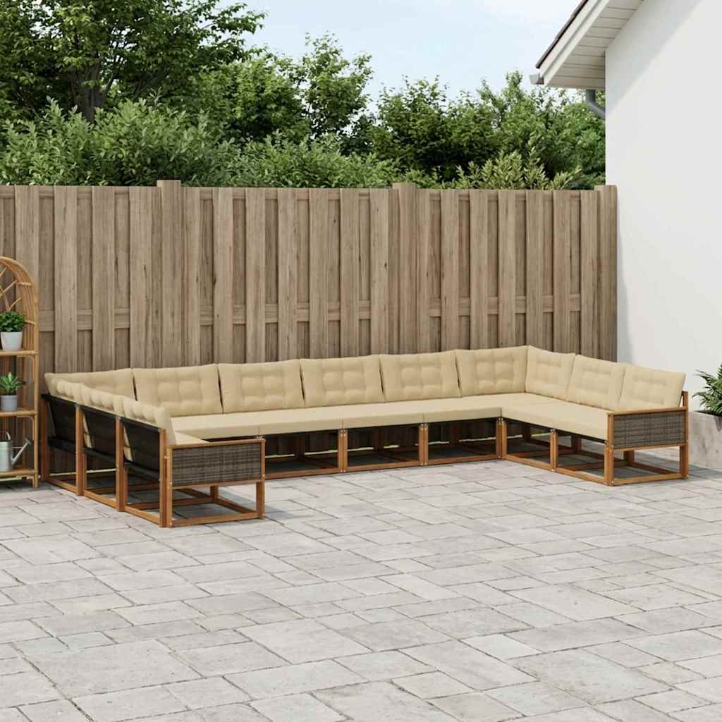Outdoor Sofa Set with Cushions 10 pcs Natural and Beige