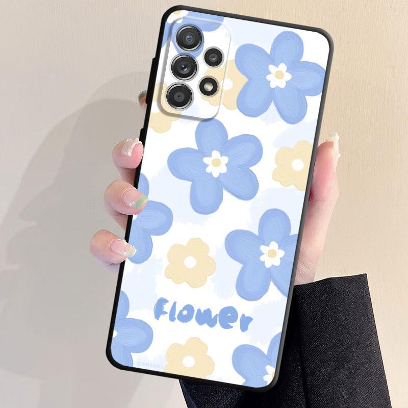 Роскошный чехол для телефона с мягкой задней панелью черного цвета для Samsung Galaxy A33 A32 A21s A53 A22 A71 A31 A51 A13 A23 A72 A52 A11 с милым цветочным принтом