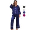 Women’s Sleeping Suits Imitation Silk Satin Pajamas Set Long Sleeves Button Up Shirt and Pants Pyjama Nightwear Autumn Spring Lounge Wear