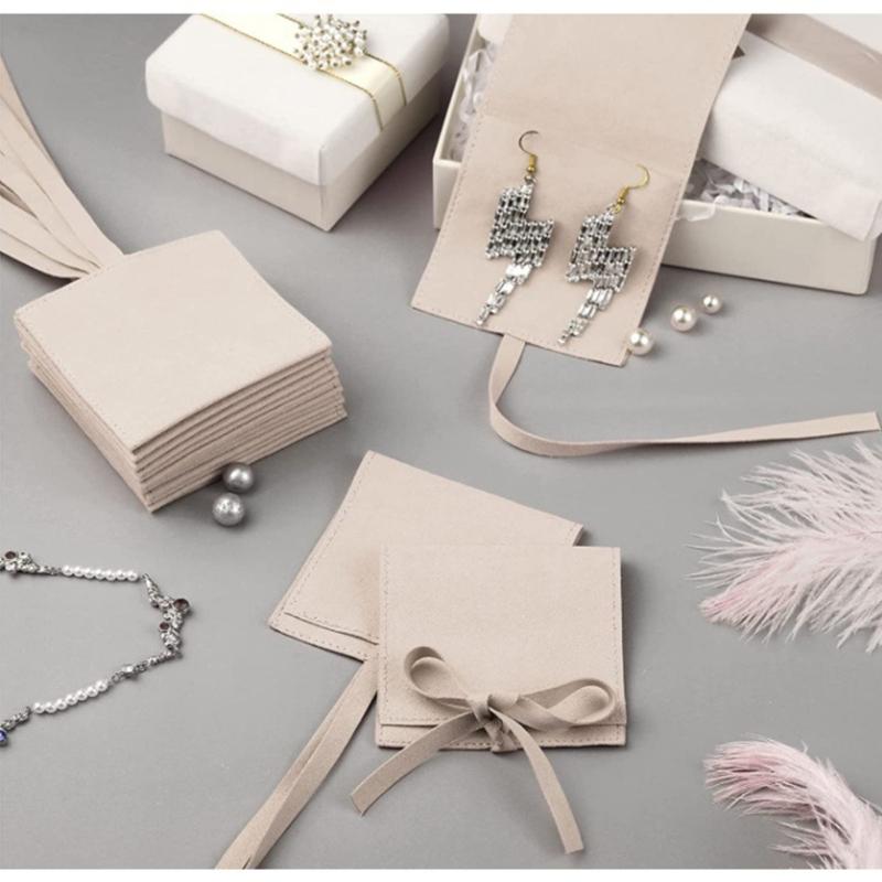 Jewelery Gift Bag Microfiber Jewellry Pouch with Ribbon Envelope Gift Packaging Organizer Bag for Earrings Necklace