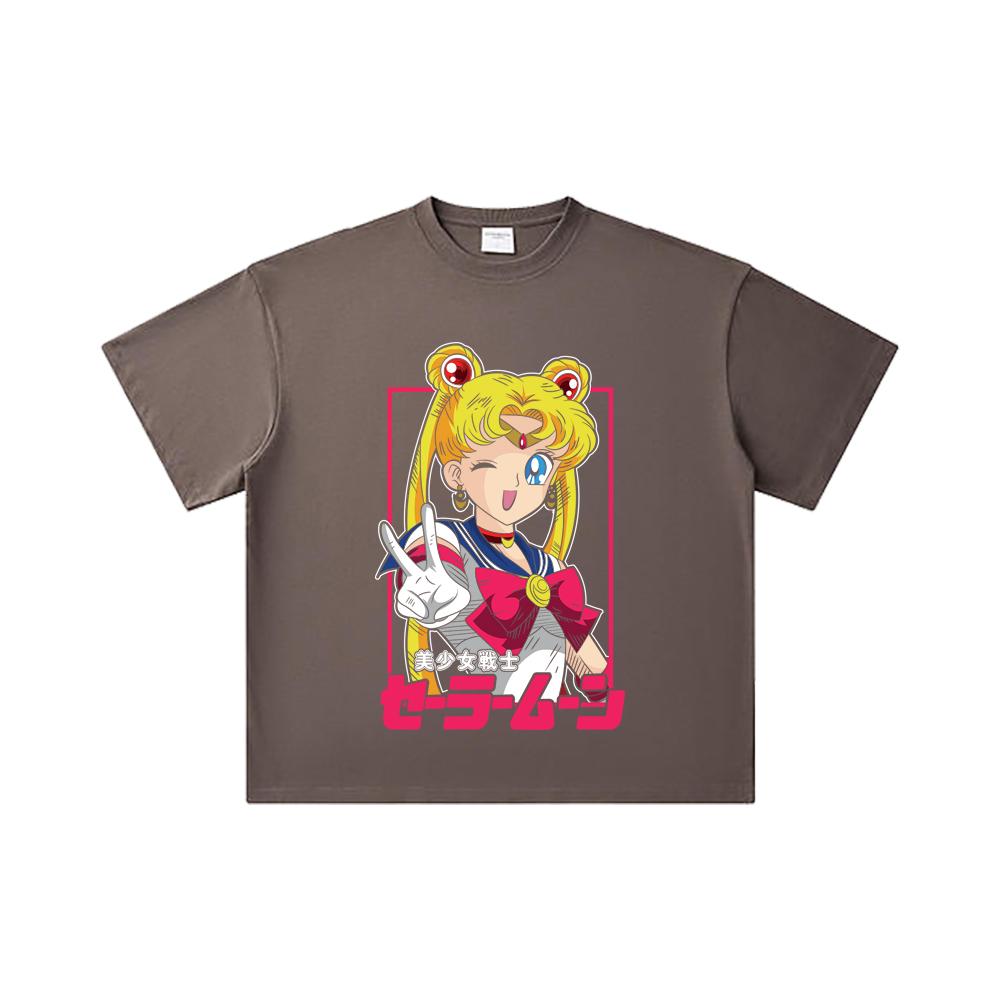 Хлопковая футболка унисекс с принтом Minako из Sailor Moon V9, 260 г/м², двойная пряжа, 32 нити, 100% хлопок, плотная