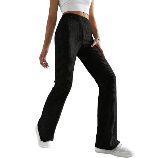 Women Pants High Waist Solid Color Ribbed Casual Trousers Slim Fit Spring