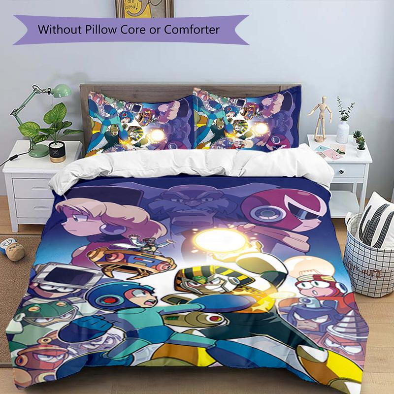 3pcs Cartoon Rockman Game Megaman1 pattern bedding set duvet cover set includes duvet cover &pillowcases, perfect all season bedroom decoration & gift