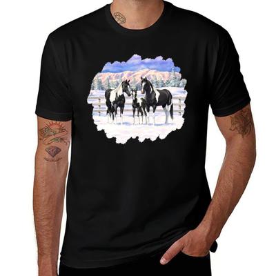 Black Paint Horse Pinto Quarter Horses In Snow Tshirt Quick Dry Fishing Tshirt