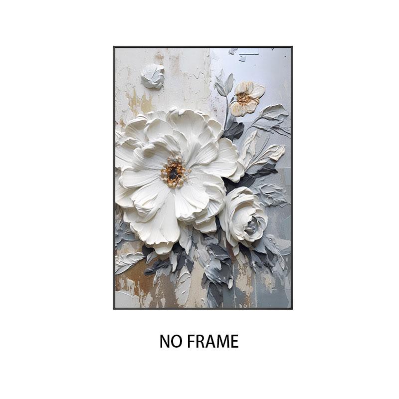 Abstract White Flower Oil Painting Printed On Canvas, Luxury Flower Posters and Prints Floral Wall Art Porch Living Room Decor