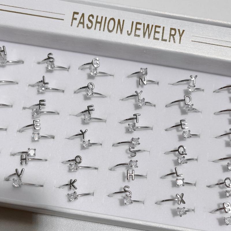 .36Pcs Simple Zirconia Letter Ring - Fashionable, Individualistic, Retro Finger Ring for Parties and Accessories
