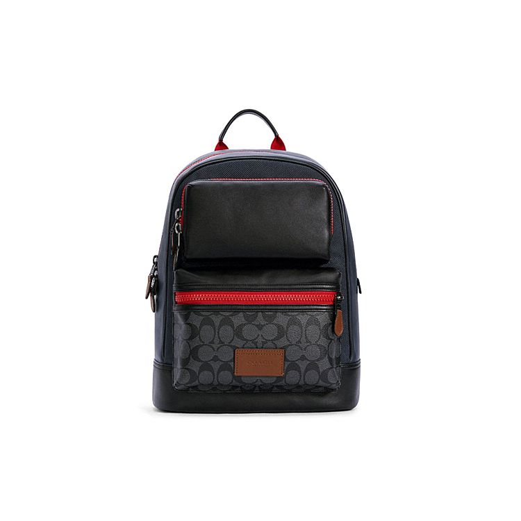 Coach Rider Printed Color Block Coated Canvas And Calfskin Backpack Men Backpacks Dark-Blue C4146-QBSP8