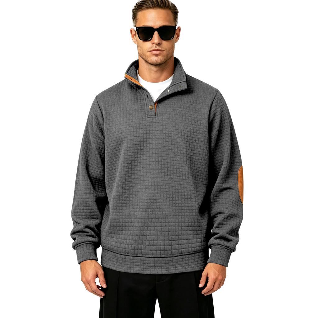 Men’s New Autumn/Winter Casual, Fashionable and Versatile Small Check Stand-up Collar Long-sleeved Pullover Sweatshirt