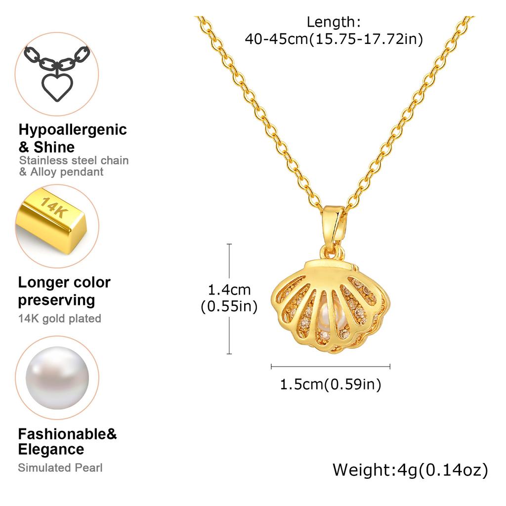 Xiaomi Vnox Openable Shell Necklaces for Women Girls, Shinny Cubic Zirconia Stones Scallops Pearl Collar Jewelry
