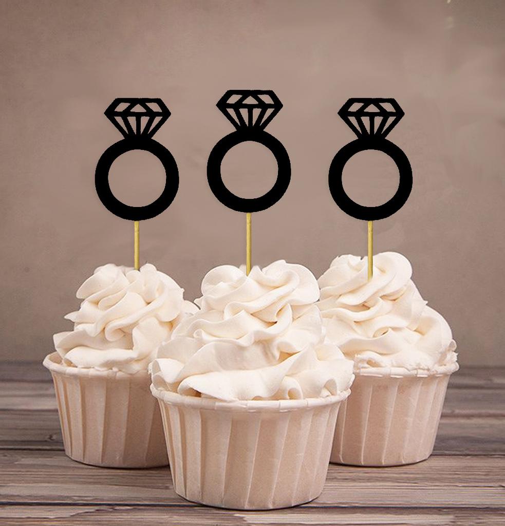Darling Souvenir| Wedding Engagement Ring Cupcake Toppers| Party Dessert Decorations - Pack Of
