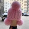 Kids Warm Winter Hats Natural Mink Fur Knitted Beanies 3 Balls Stylish Outdoor Snow Earflap Hats