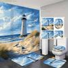 Набор штор для душа с прибрежным маяком из 1/3/4 предметов с нескользящим ковриком для ванной и крышкой для унитаза - Плоский 2D-дизайн, Машинная стирка, Полиэстер,
